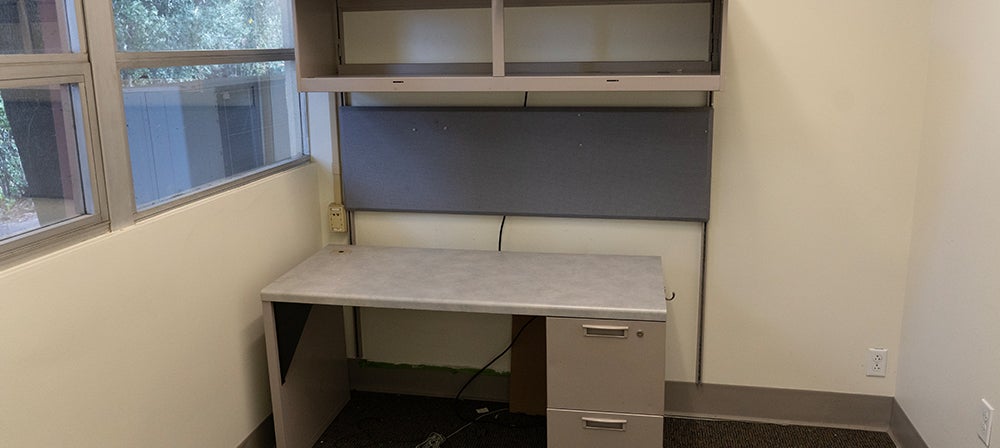 desk with upper cabinets