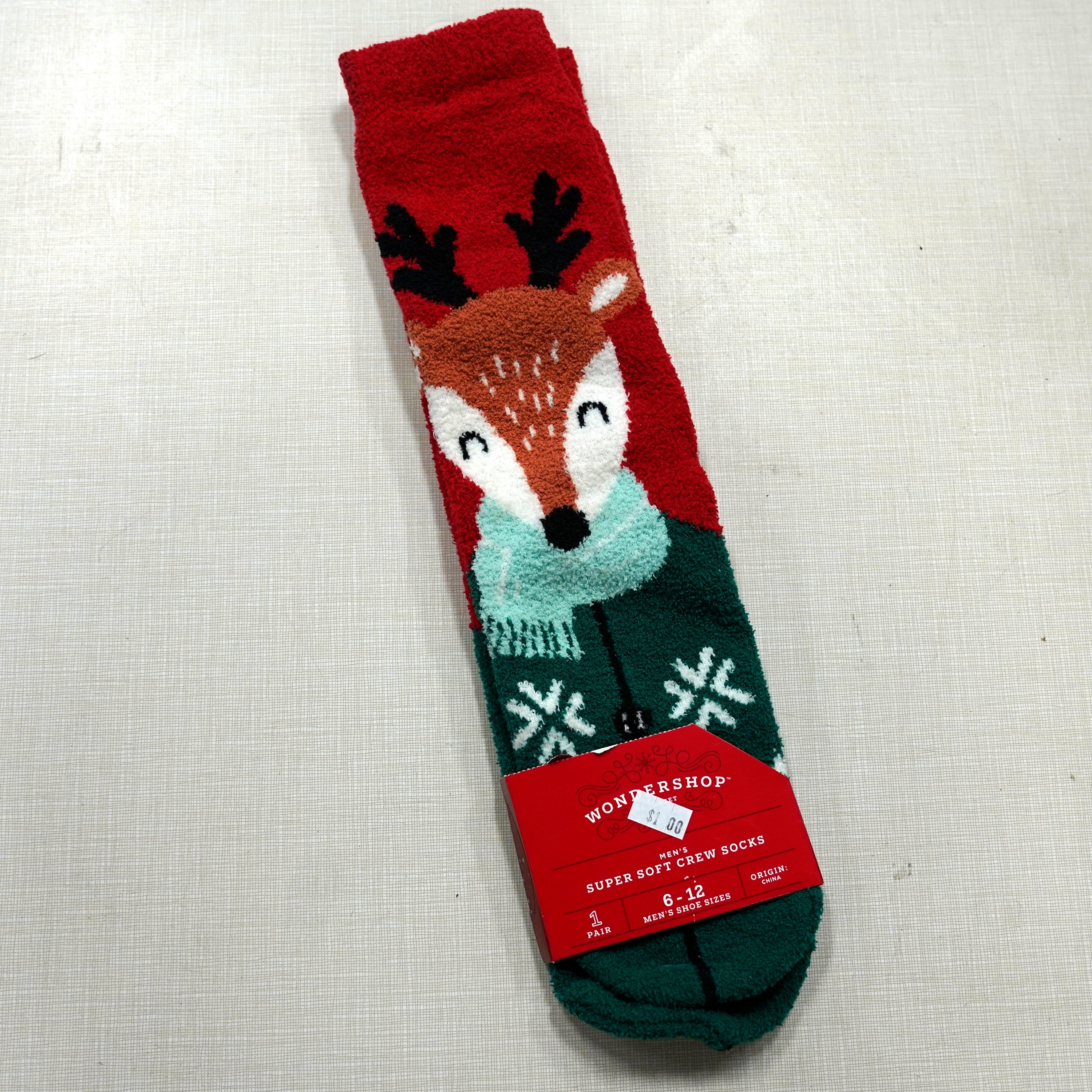 New Wondershop Super Soft crew socks with a reindeer on them.