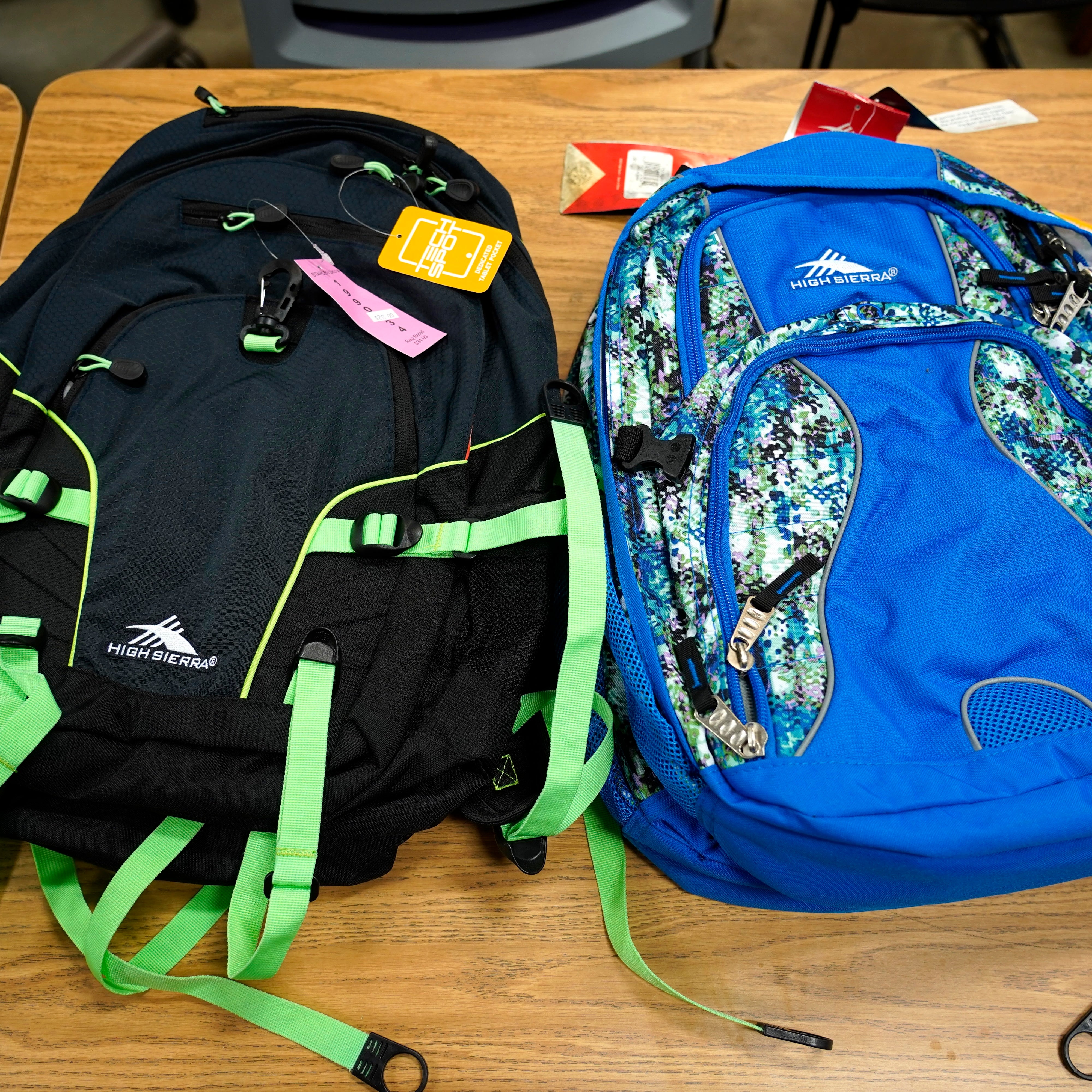 New High Sierra backpacks (with tags still attached) for starting off the new quarter looking fresh.