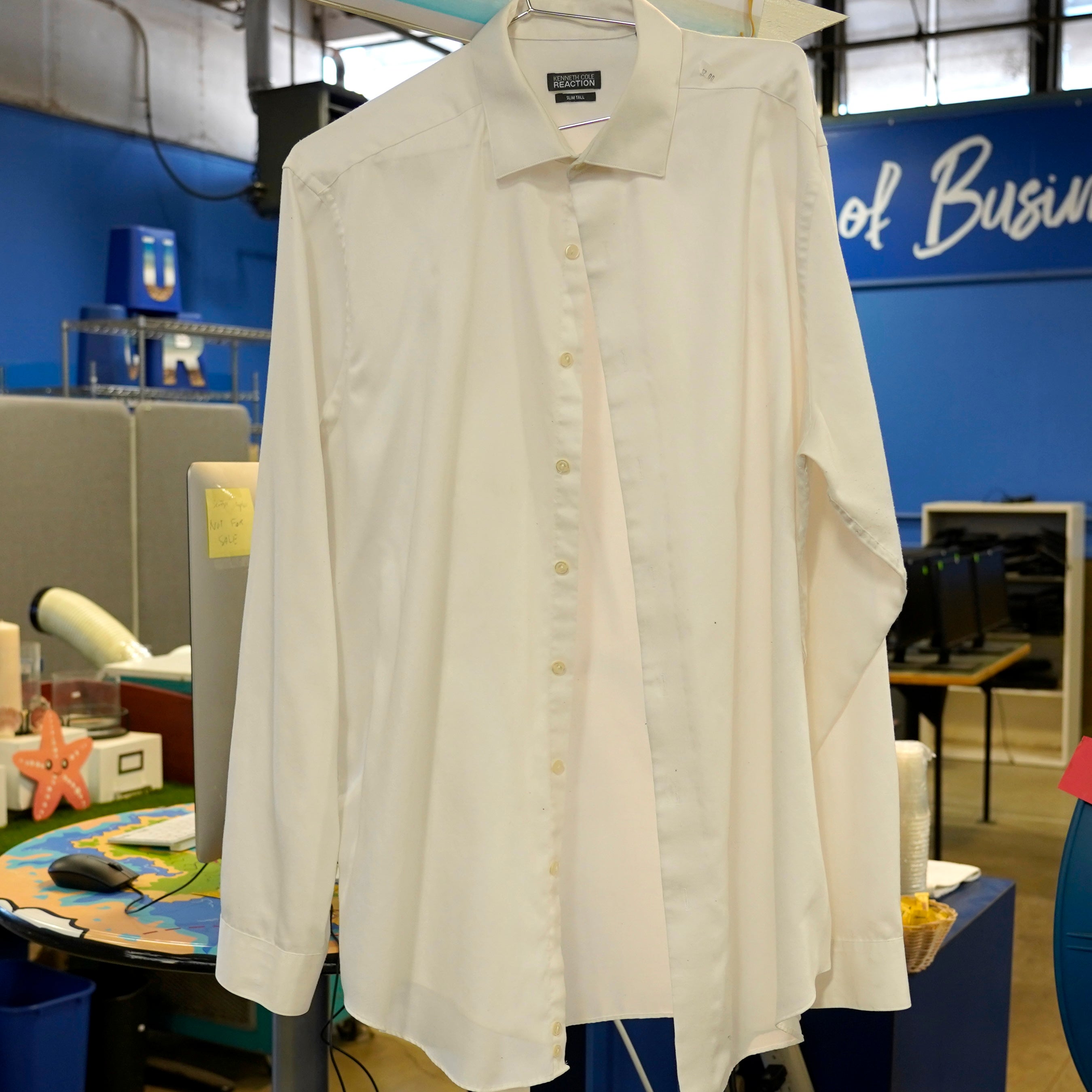 Kenneth Cole Reaction white button-down shirt.