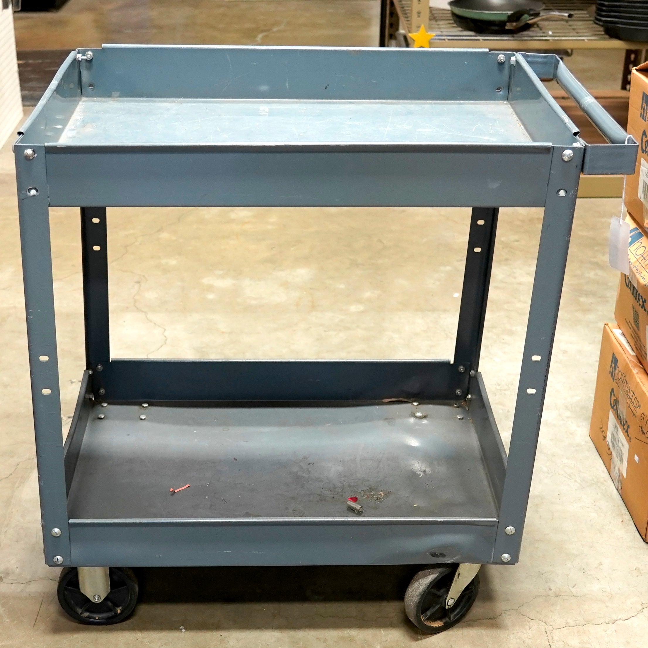 Gray Metal 2-Shelf Rolling Cart