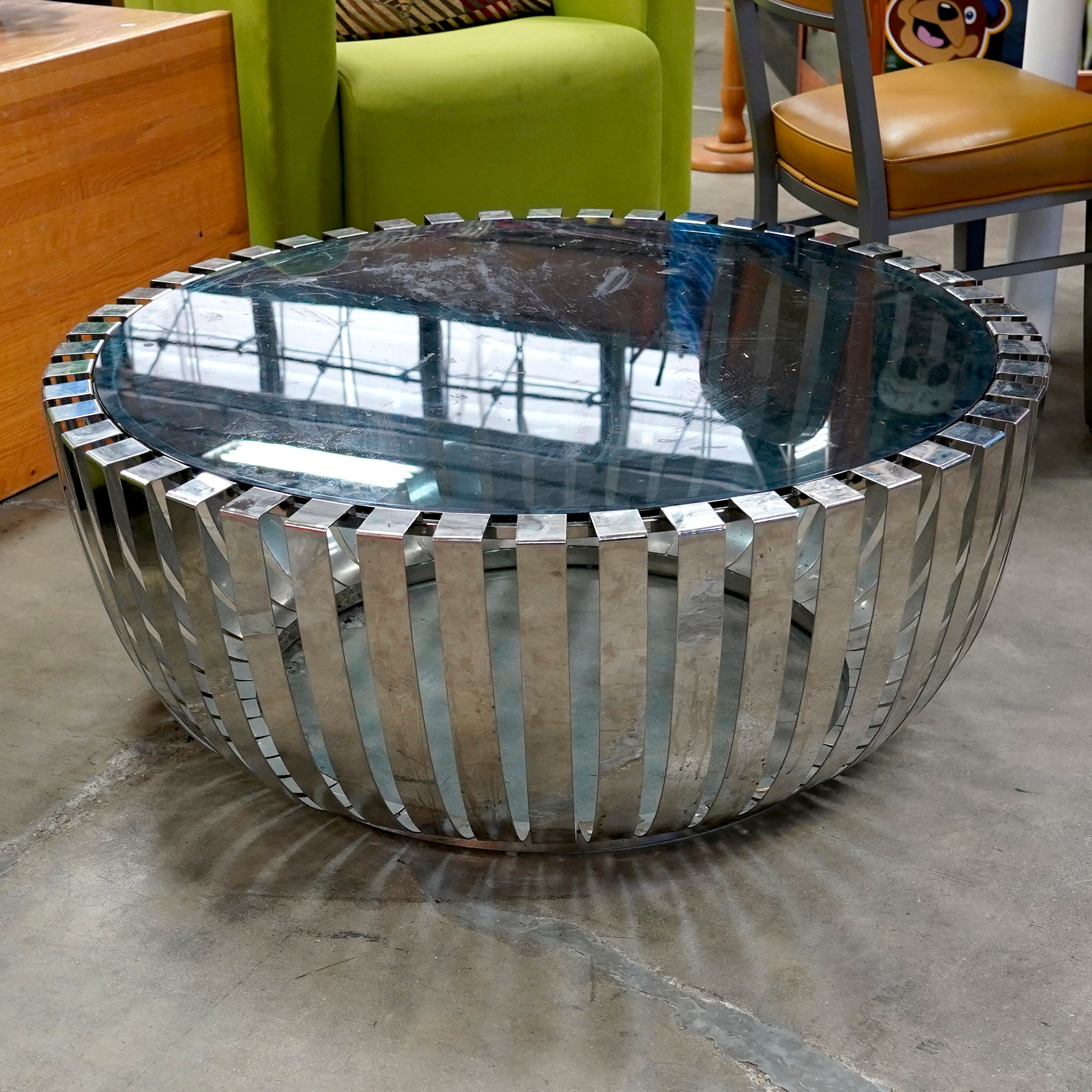 Glass and Metal Round Coffee Table