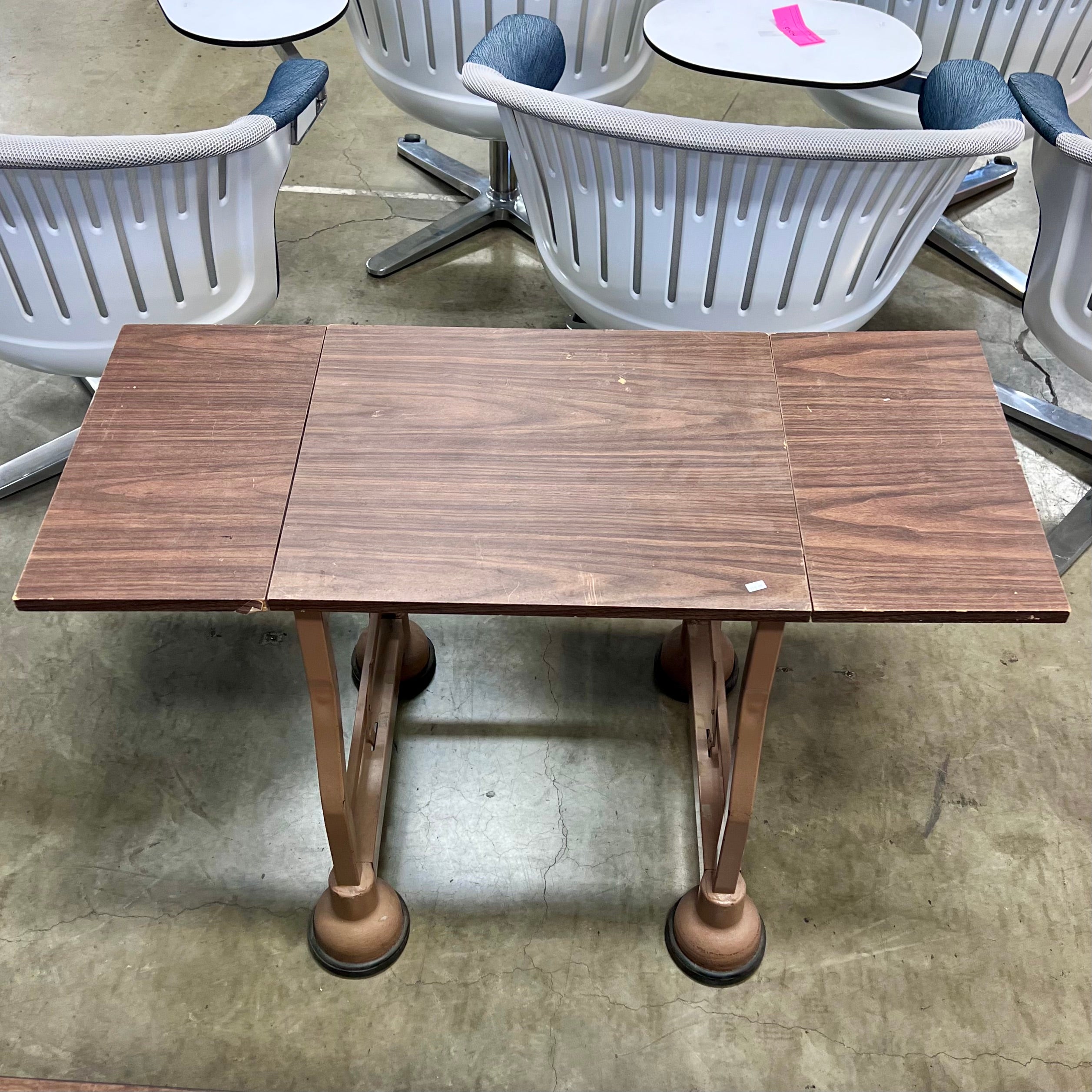 Vintage Brown-Wood Drop-Leaf Table with Decorative Bronze Legs