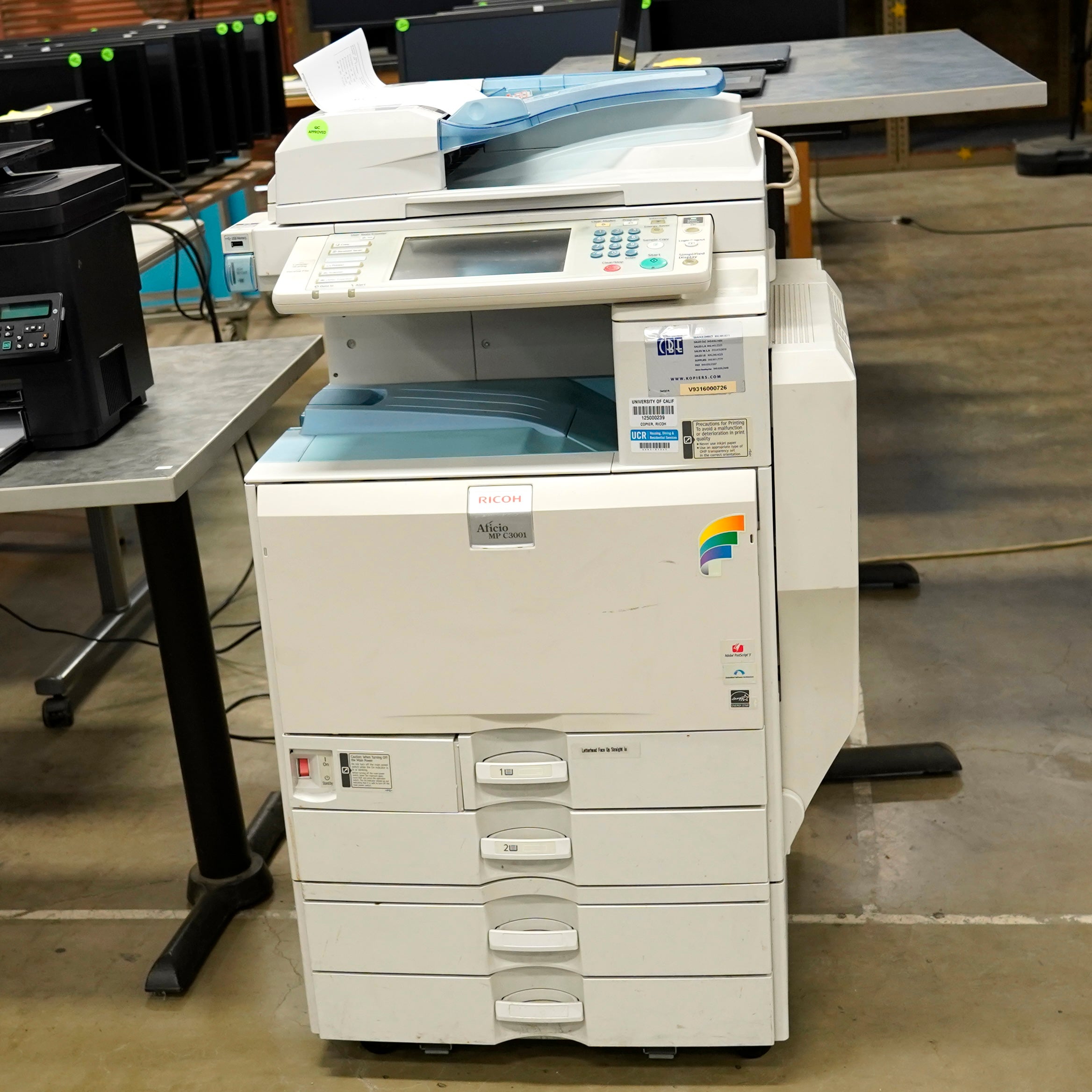 Ricoh Aficio MP C3001 color multifunction laser printer (MFP).