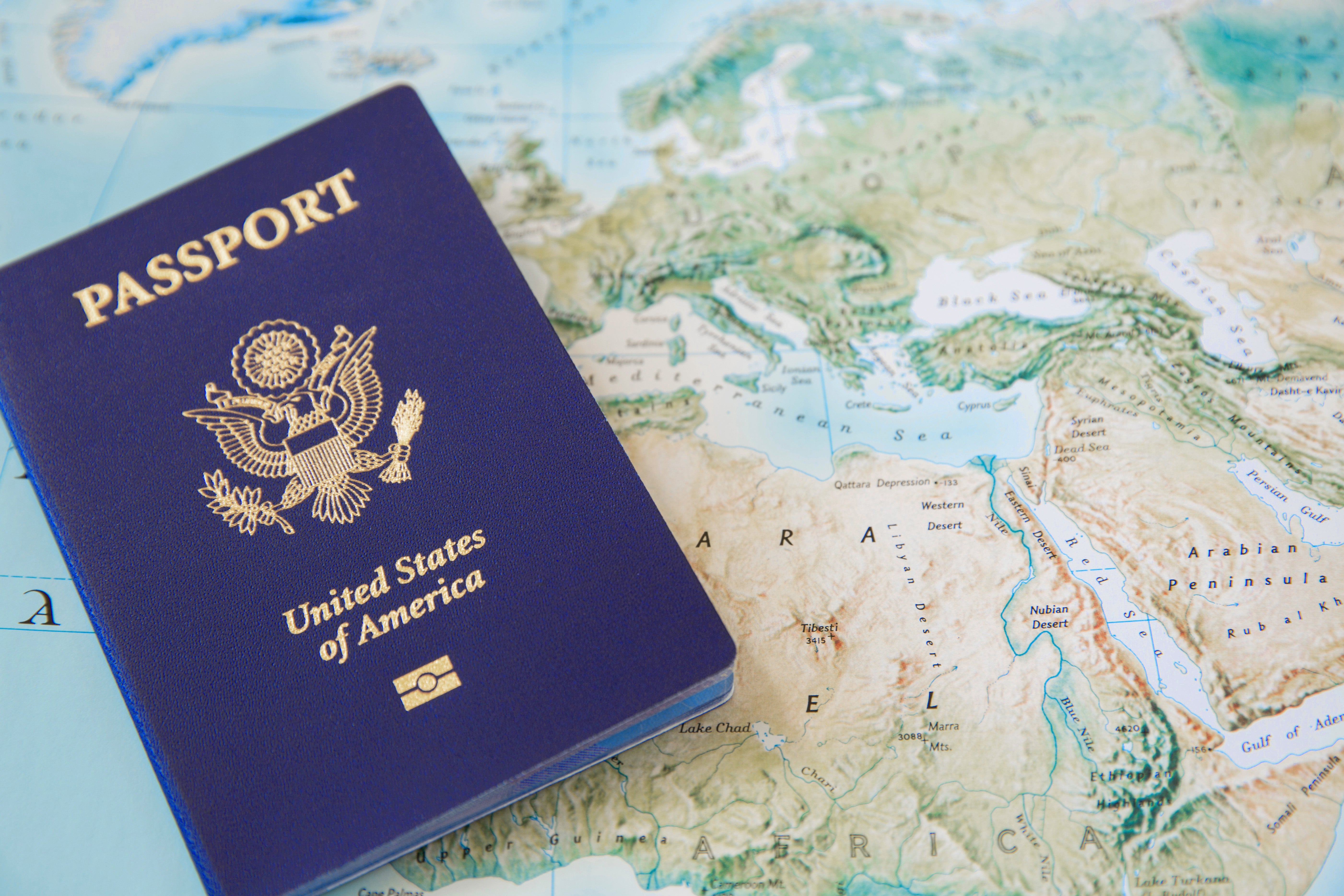 Passport on a map