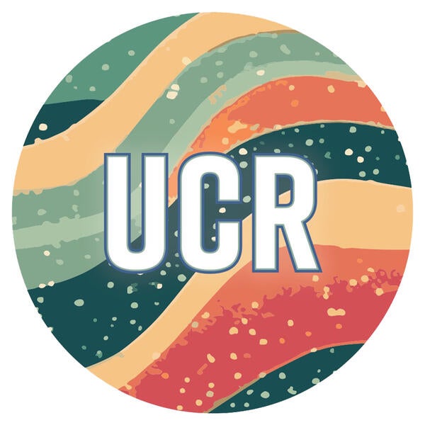 UCR sticker with multi-colored waves