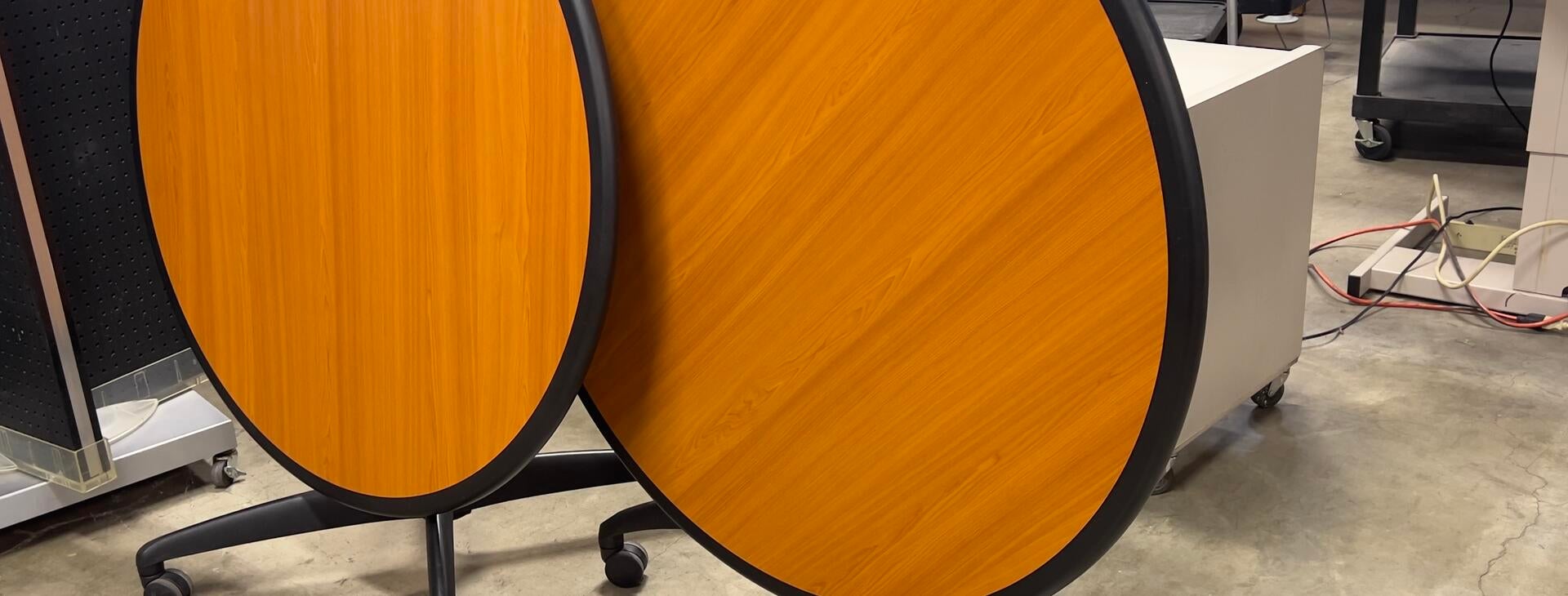 Round wooden rolling tables