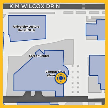 Campus map showing the location of Highlander Service Station